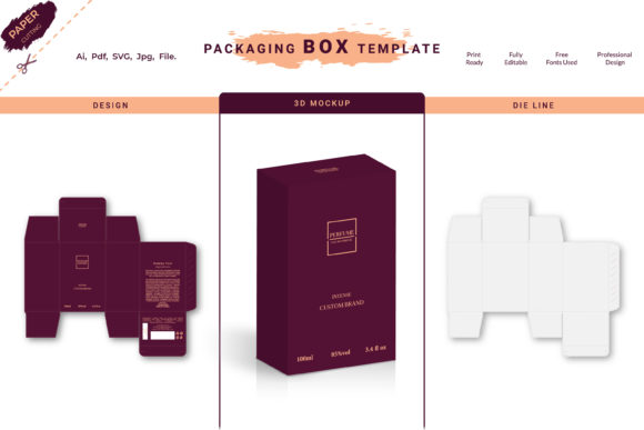 Box Packaging 3D Mockup Die-Cut for Graphics and Boxes Amp