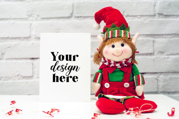 Christmas 5x7 Card Mockup. Elf Mockup 42 for Graphics and Invitations Amp