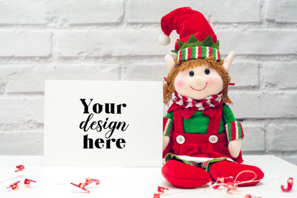 Christmas 7x5 Card Mockup. Elf Mockup 41 for Graphics and Invitations Amp