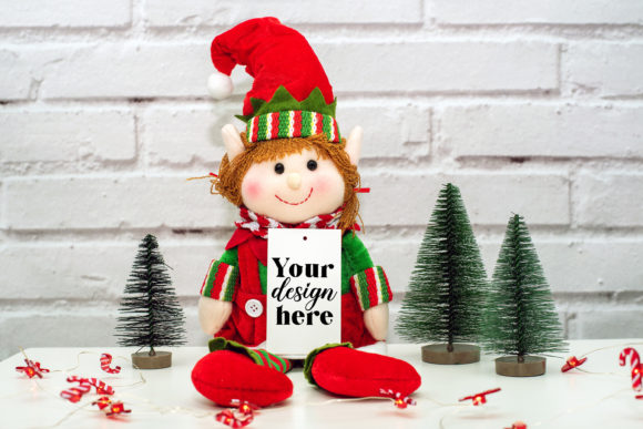Christmas Gift Tag Mockup. Elf Mockup 82 for Local Business Branding