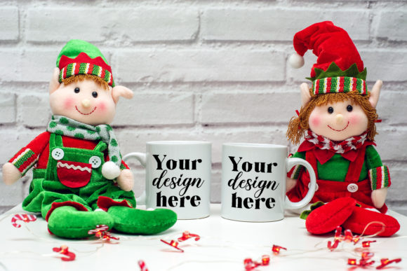Christmas Mugs Mockup Elf 38: A Festive Graphic Design Asset for Holiday Content