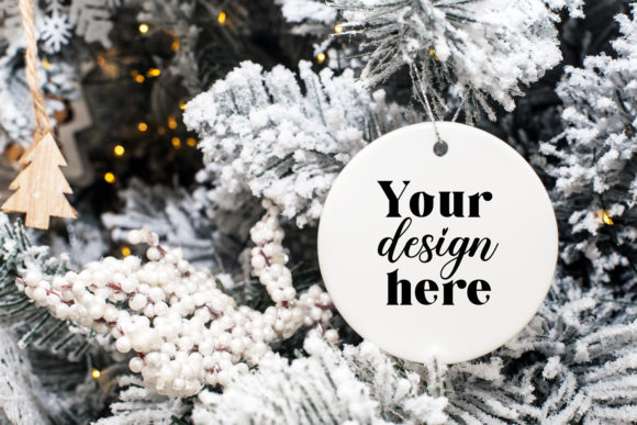 Round Ceramic Christmas Ornament Mockup for Graphics and Christmas Amp
