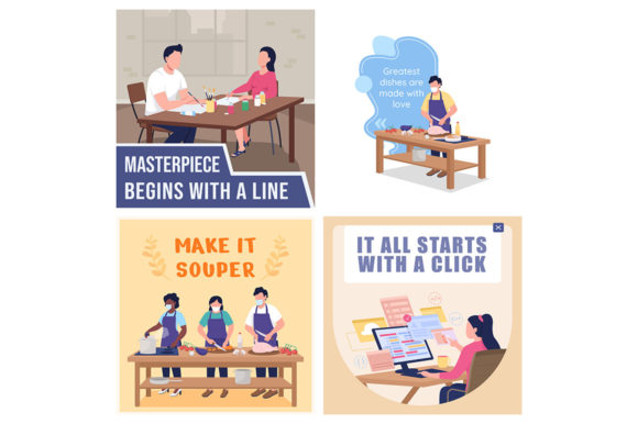 Social Media Post Mockup Cards Set for Graphic Templates