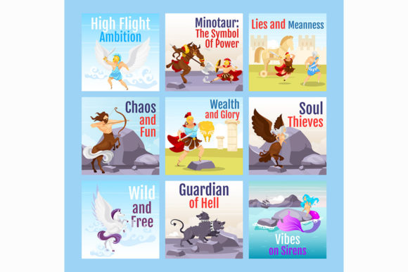 Social Media Post Mockup Greek Myth Set for Graphic Templates